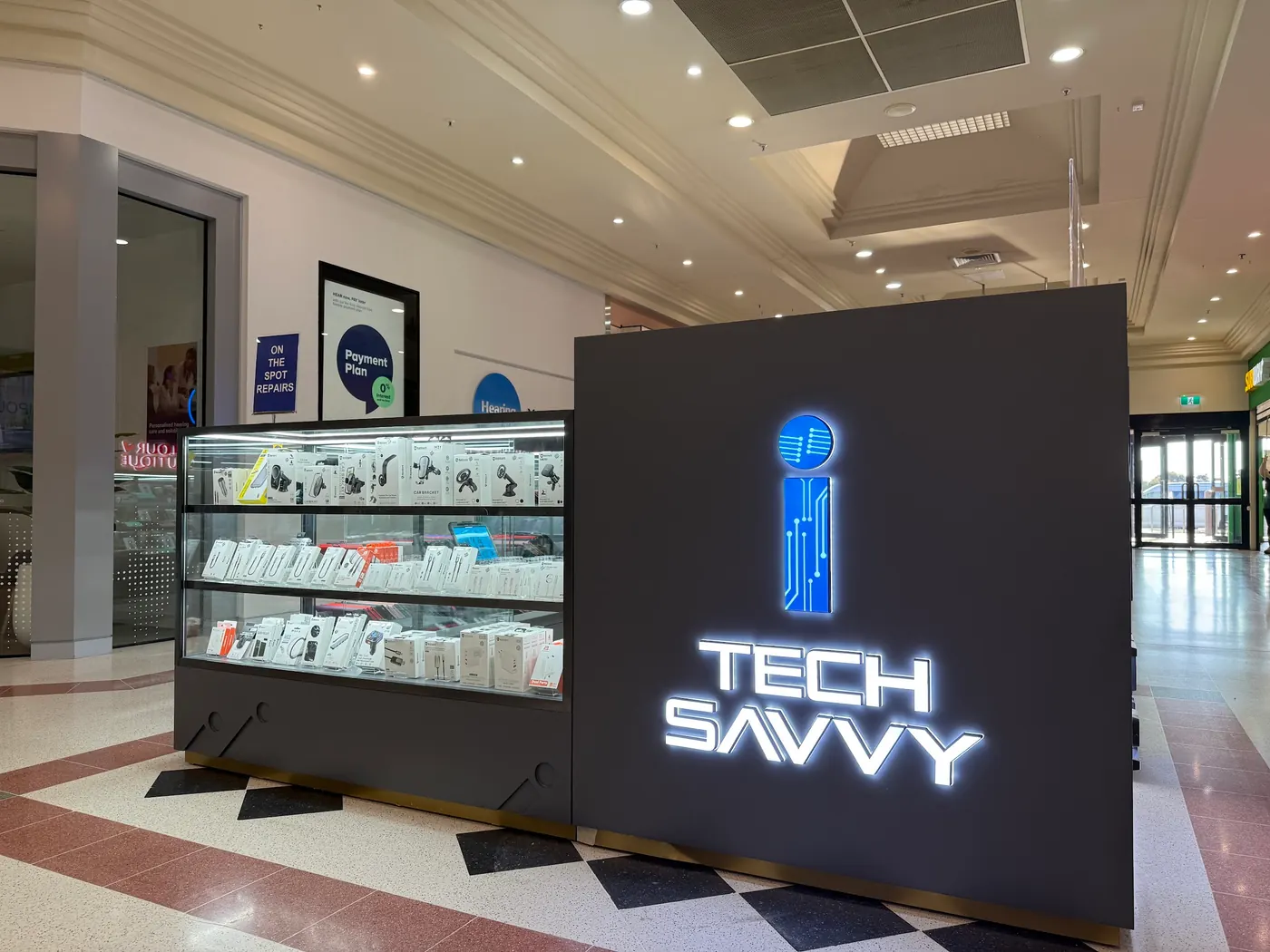 The lit-up iTech Savvy kiosk at Currambine Central